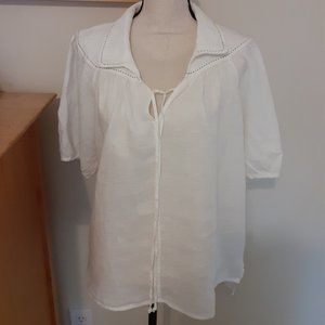 Anthro Feminine White Linen Top Size Large